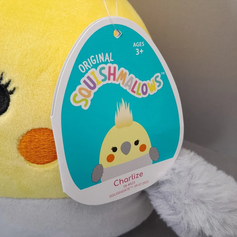 Squishmallows 8 Inch Charlize the Cockatiel Bird Yellow Grey Plush Kellytoy NWT